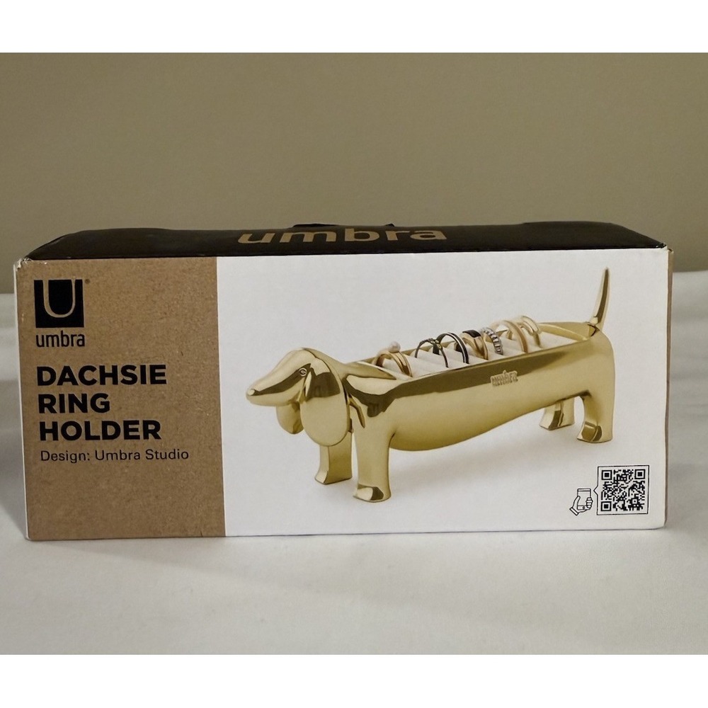 Umbra Dachsie Design/Dachshund Inspired Ring/Earring Holder-Brass Finish-NIB